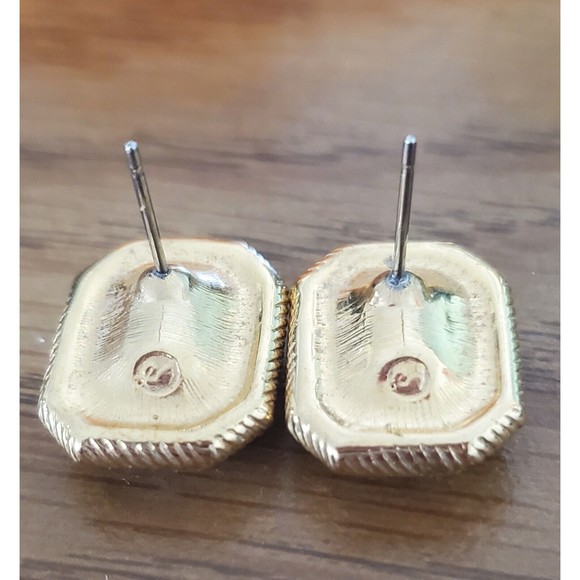 Vintage Swarovski Earrings Gold Tone Emerald Cut White Crystal Swan Signed - Picture 3 of 5